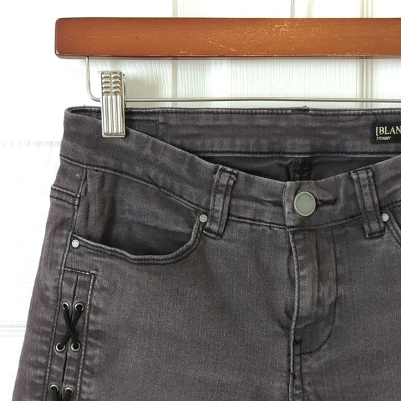 Blank NYC Faux Lace-Up Low Rise Cut Off Raw Hem Skinny Jean Shorts Dark Gray 26 - Picture 7 of 13